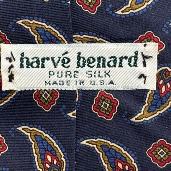 Harvé Benard Men's Navy Tie Pure Silk Paisley Printed Made In USA 5 FOR $25 💵 - Picture 3 of 5